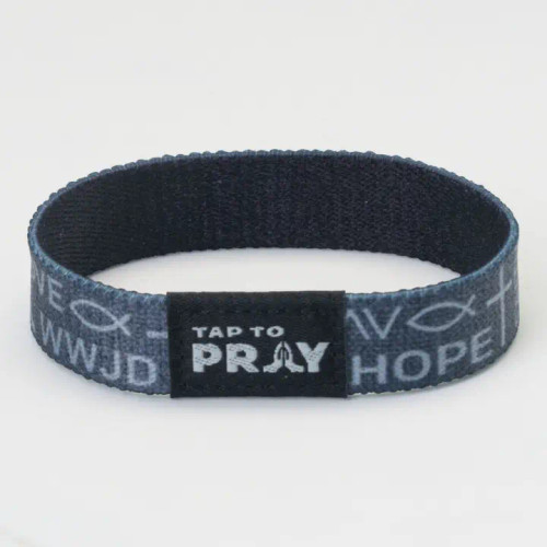 Tap To Pray™ Reversible Wristbands - Symbols of Faith - Grey (WWJD, HOPE, LOVE, FAITH, SAVED)
