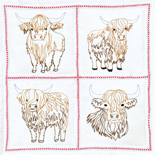 Four Highland Cows 18" Quilt Blocks