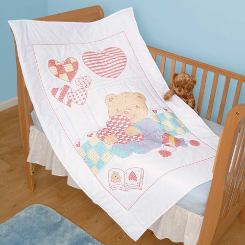 Bear & Hearts Crib Quilt Top
