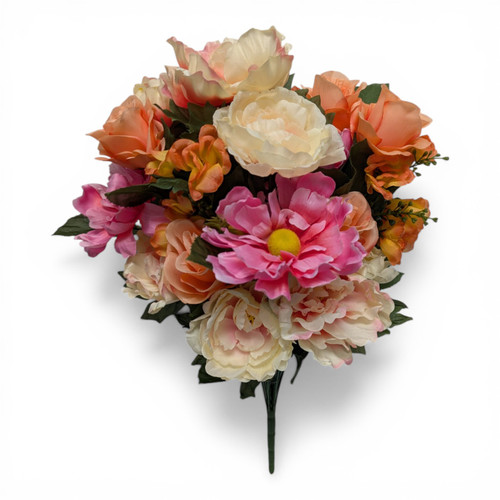 26" Pink & Peach Peony Ranunculus Rose Bush