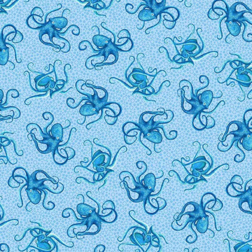 M'Ocean: Tossed Octopus Blue Cotton Fabric