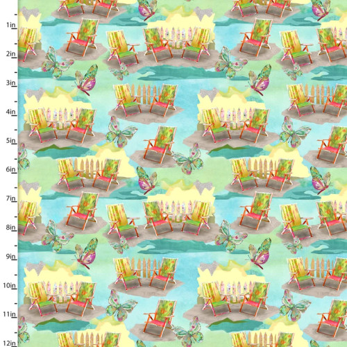 My Happy Place: Watercolor Lawn Chairs & Butterflies Beachy Fabric