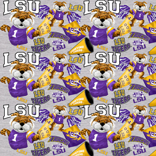 Louisiana State University LSU Purple & Gold Mascot Cotton Fabric - NCAA Collegiate Series