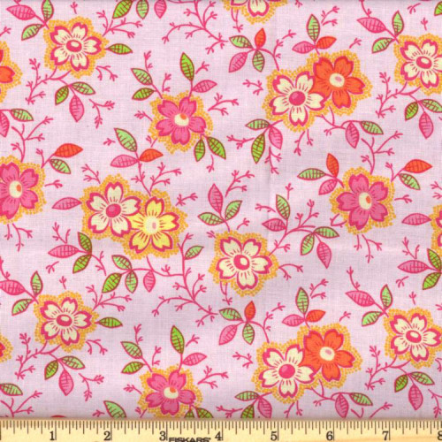 Pink Floral Happy Color 12 Cotton Fabric – Colorful Flower Quilt Fabric