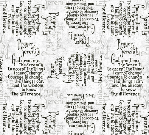 Prayer of Serenity Cotton Fabric – White/Black Inspirational Quilt Fabric