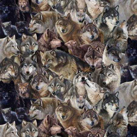 Pack of Wolves Cotton Fabric – Realistic Wildlife Quilt Fabric