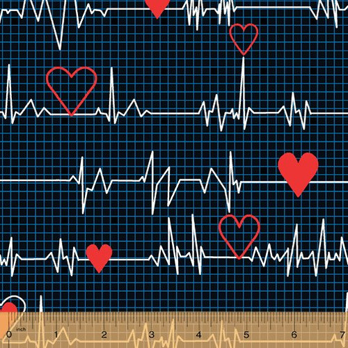 Calling All Nurses Heartbeat Cotton Fabric – Navy