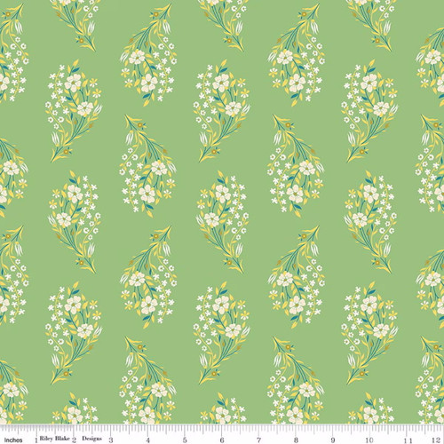 Peach Cobbler Green Floral Bouquet Vine Print Riley Blake Cotton Fabric