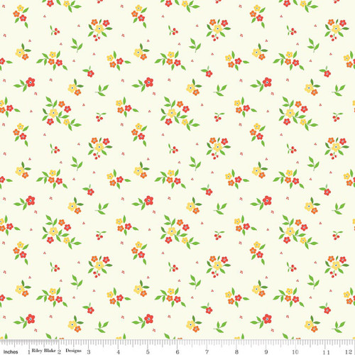 Summer’s in Town Cream Small Floral Sprig Print Riley Blake Cotton Fabric