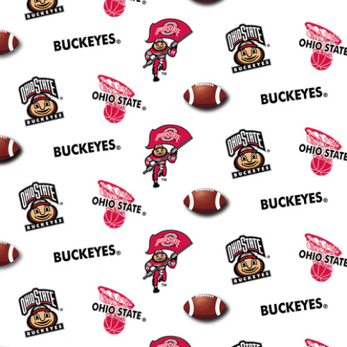 Official Licensed Ohio State University Allover White Cotton Fabric