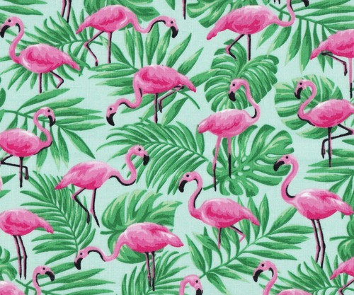 Flamingos on Palm Leaves Flamingo & Tropical Print Cotton Fabric