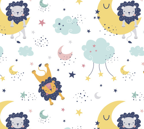 Sleepy Lion Moon & Cloud Flannel Cotton Fabric
