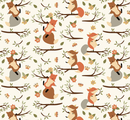 Climbing Foxes Woodland Flannel Cotton Fabric
