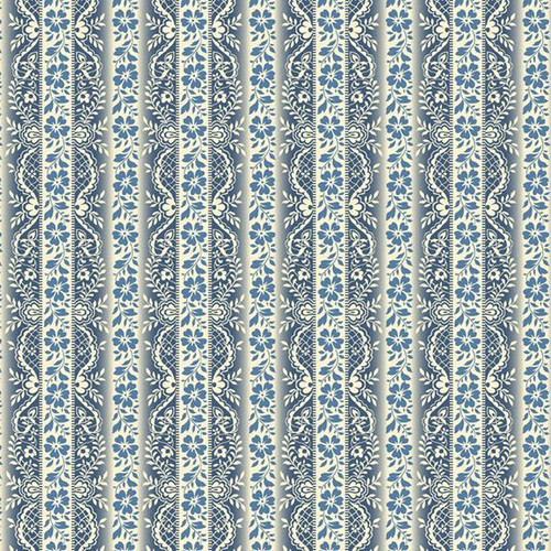 Middleboro Road Reproduction Floral Stripe in Blue – 100% Cotton