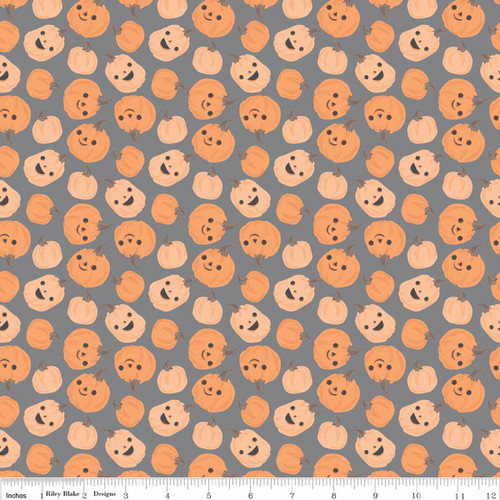 Frank and Friends Charcoal Tossed Pumpkin Riley Blake Cotton Fabric