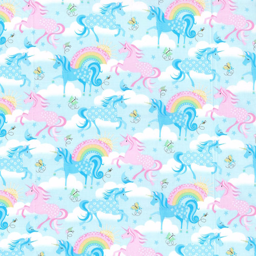 Pink Unicorn Rainbow Nursery Cotton Fabric