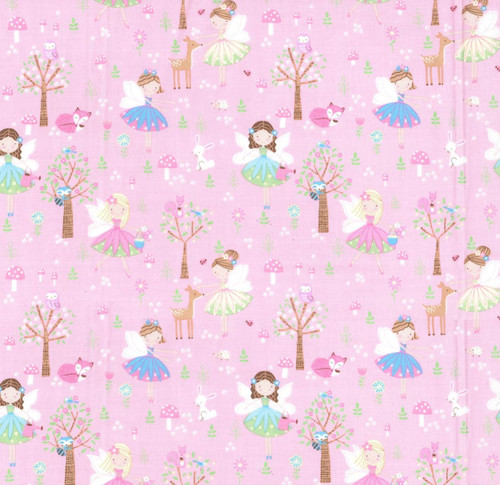 Pink Fairies Woodland Nursery Cotton Fabric