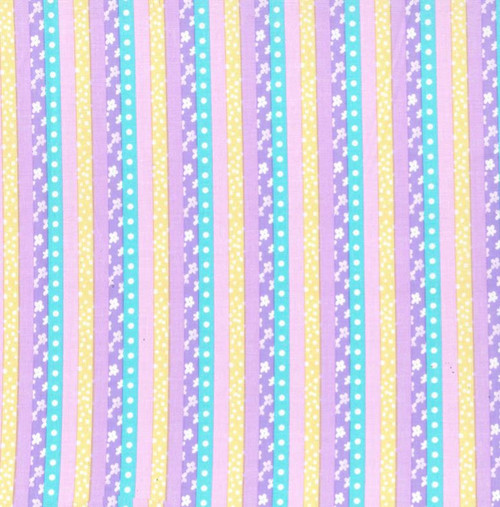 Pastel Purple Flower Stripe Nursery Cotton Fabric