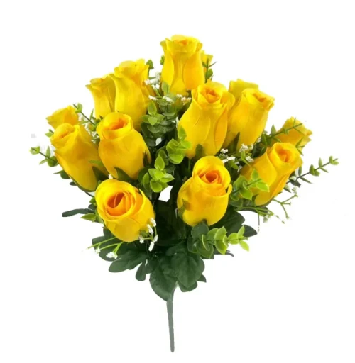 Yellow Rose Bud Bush with Gypso / Eucalyptus