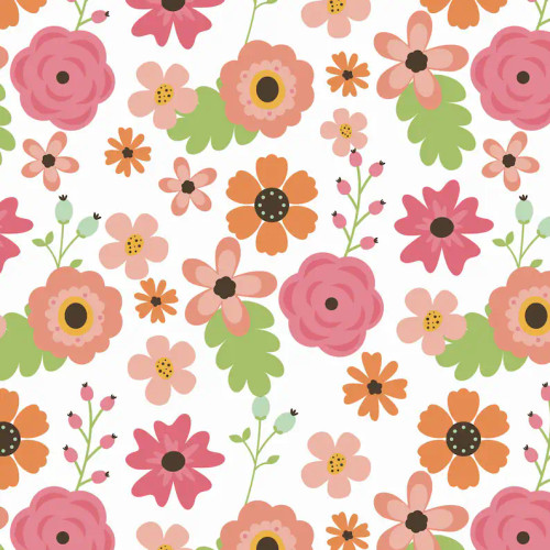 Fantastic FLANNEL - Spring Flowers White Flannel Fabric