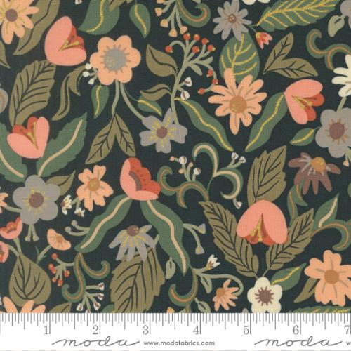 Sunlit Ruins Metallic Nightfall Floral Vine Cotton Fabric