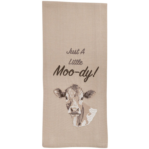 Just A Little Moo-Dy Embroidered Dishtowel