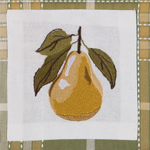 Blossom Grove Embroidered Pear Plaid Decorative Dishtowel