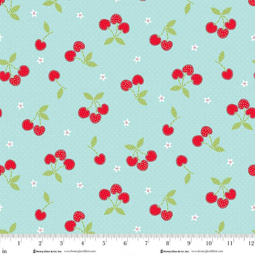 Jubilee Blue Cherry Toss Cotton Fabric