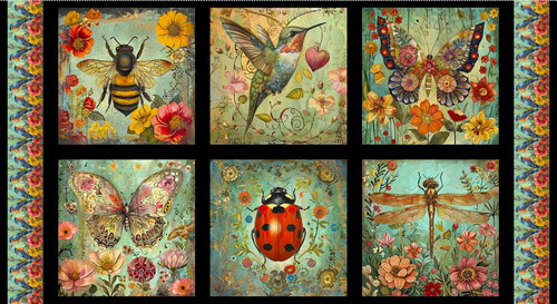 Enchanted Canopy Garden Creatures Fabric Panel