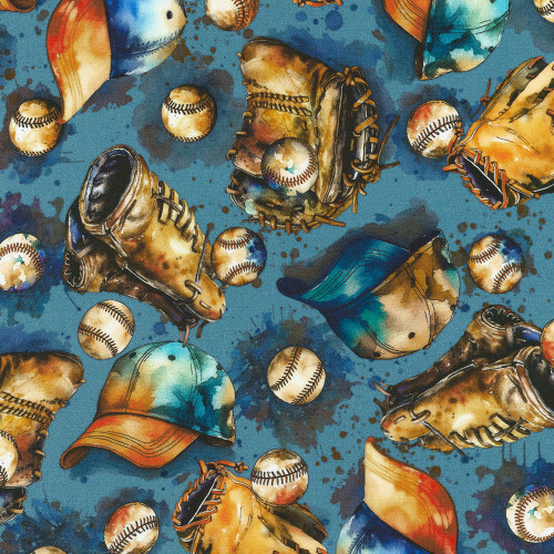 Game Day Watercolor Baseball Gear Cotton Fabric