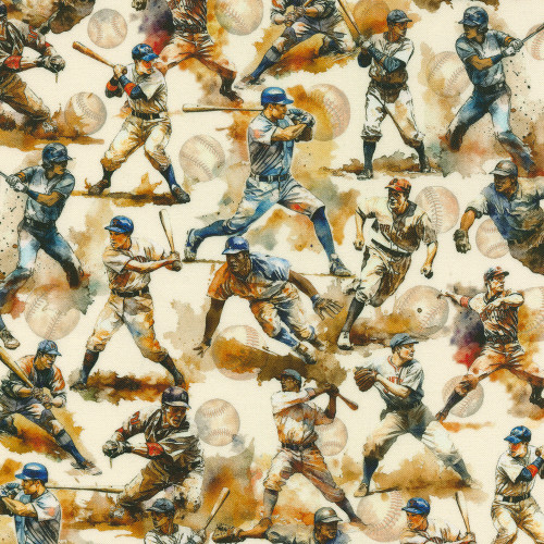 Game Day Vintage Baseball Players Cotton Fabric