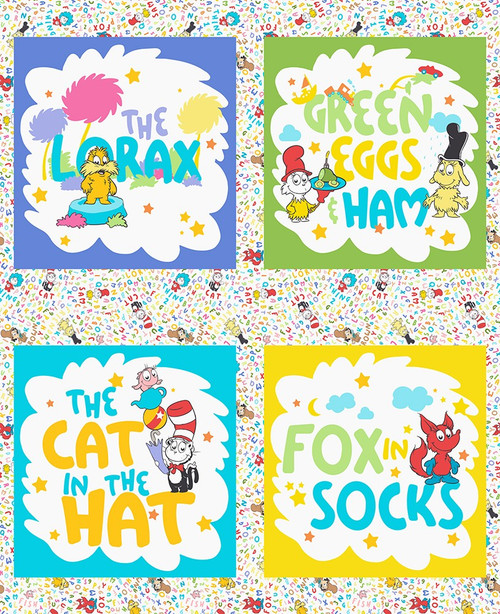 OFFICIAL LICENSED Dr. Seuss Storybook Panel Cotton Fabric