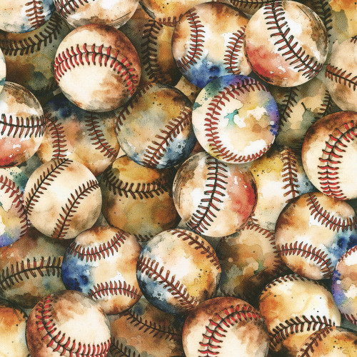 Game Day Vintage Watercolor Baseballs Cotton Fabric