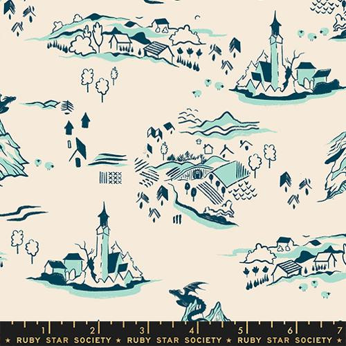 Fireglow Frost Fantasy Village Scenic Cotton Fabric