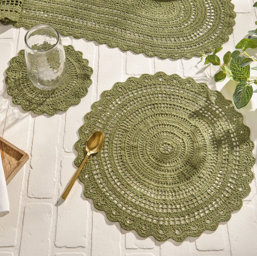 Addison Crochet Placemat - Matcha Green