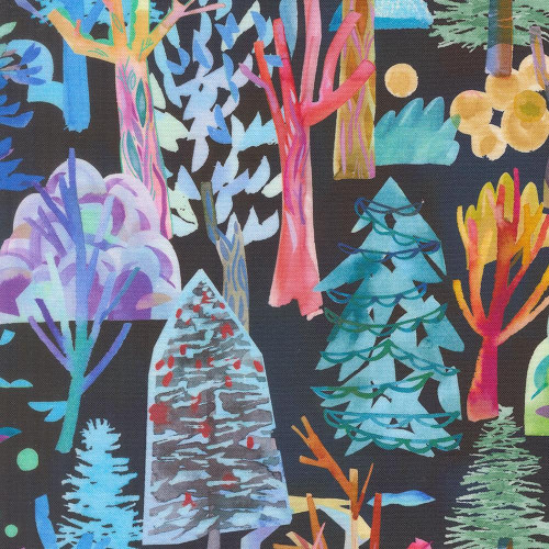 Forest Seasons Ombre Landscape Watercolor Cotton Fabric