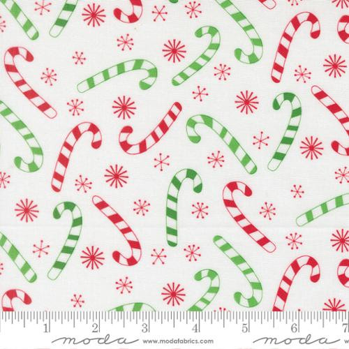 Snow Time Winter White Candy Cane Cotton Fabric