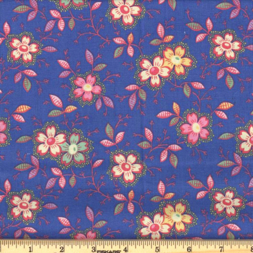 Happy Wedgewood Vintage Floral Print Cotton Fabric