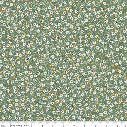 Rosewood Wren Green Ditsy Daisy Cotton Fabric