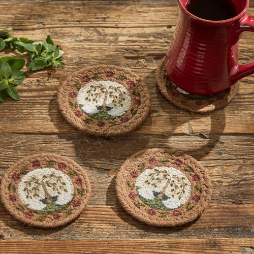 Willow And Sheep Printed Braided Coasters - Set Of 4