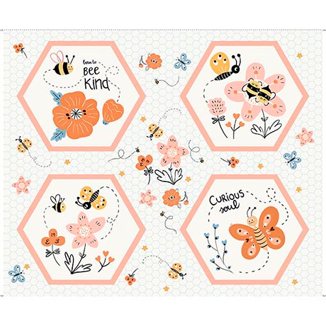 Bee & Floral Hexagon Patch Fabric Panel