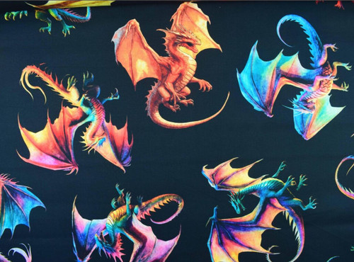 Dragon's Song Black Tossed Dragons Cotton Fabric