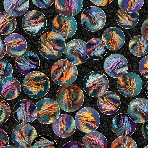 Dragon's Song Dragon Heads Cotton Fabric