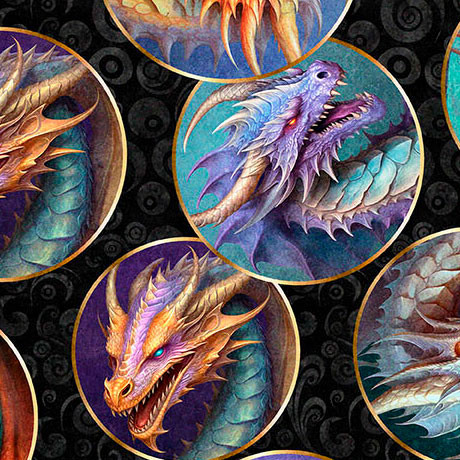 Dragon's Song Dragon Heads Cotton Fabric