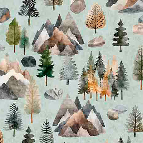 Bigfoot Mountain Forest Scenic Cotton Fabric