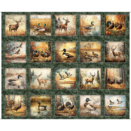 Forest, Field and Stream Wildlife Picture Patch Cotton Fabric