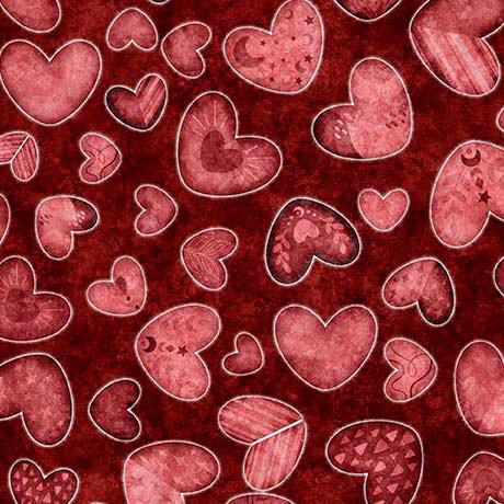 Hearts & Hugs Garnet Valentine Cotton Fabric