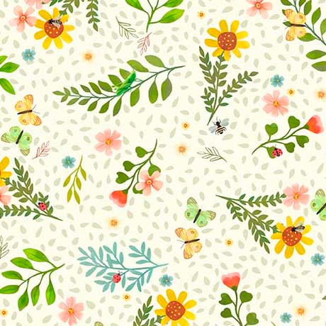 Garden Notes Cream Spaced Floral Cotton Fabric