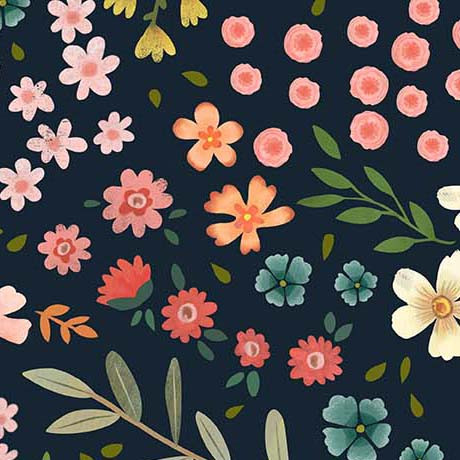 Garden Notes Midnight Floral & Sprigs Cotton Fabric