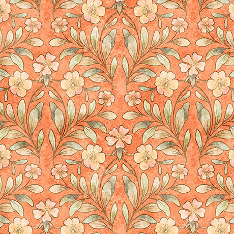 Hedgehugs Coral Floral & Leaf Cotton Fabric